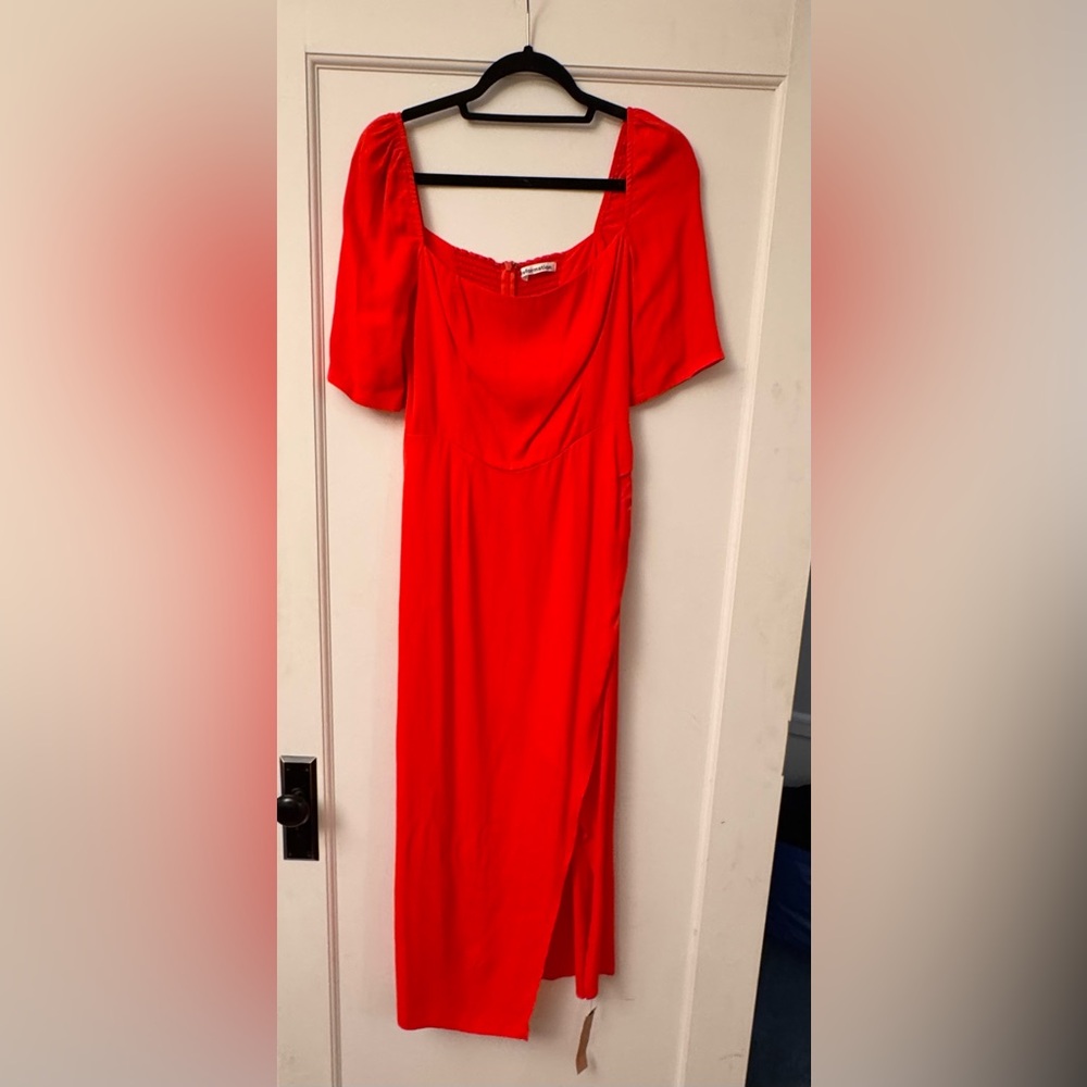 Reformation Hilda Dress Vibrant Red Long Sleeve Dress